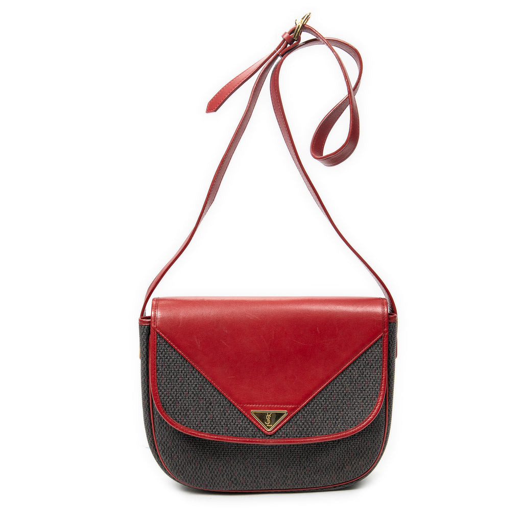 Shoulder Bag Vintage Flap Crossbody Red Woven Coated Canvas
