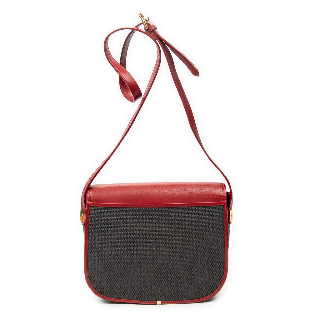 Shoulder Bag Vintage Flap Crossbody Red Woven Coated Canvas