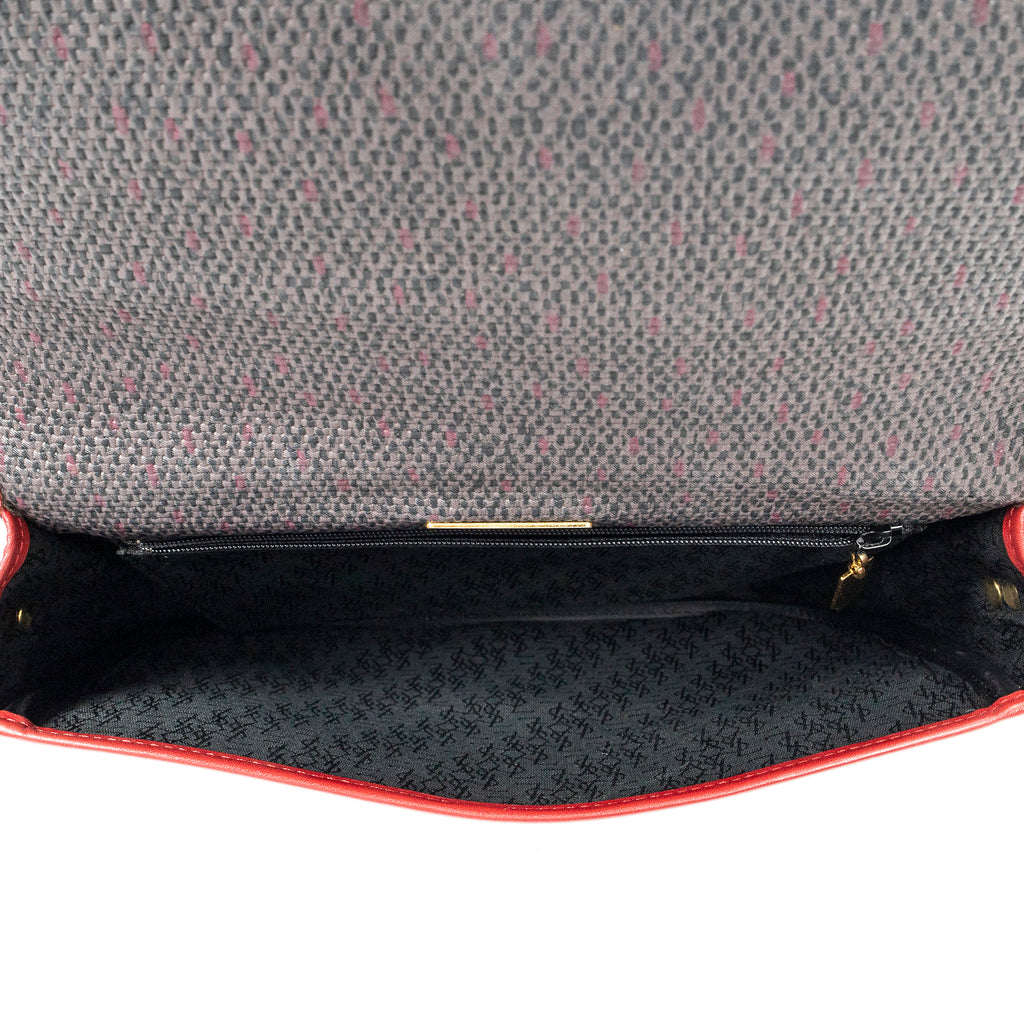 Shoulder Bag Vintage Flap Crossbody Red Woven Coated Canvas