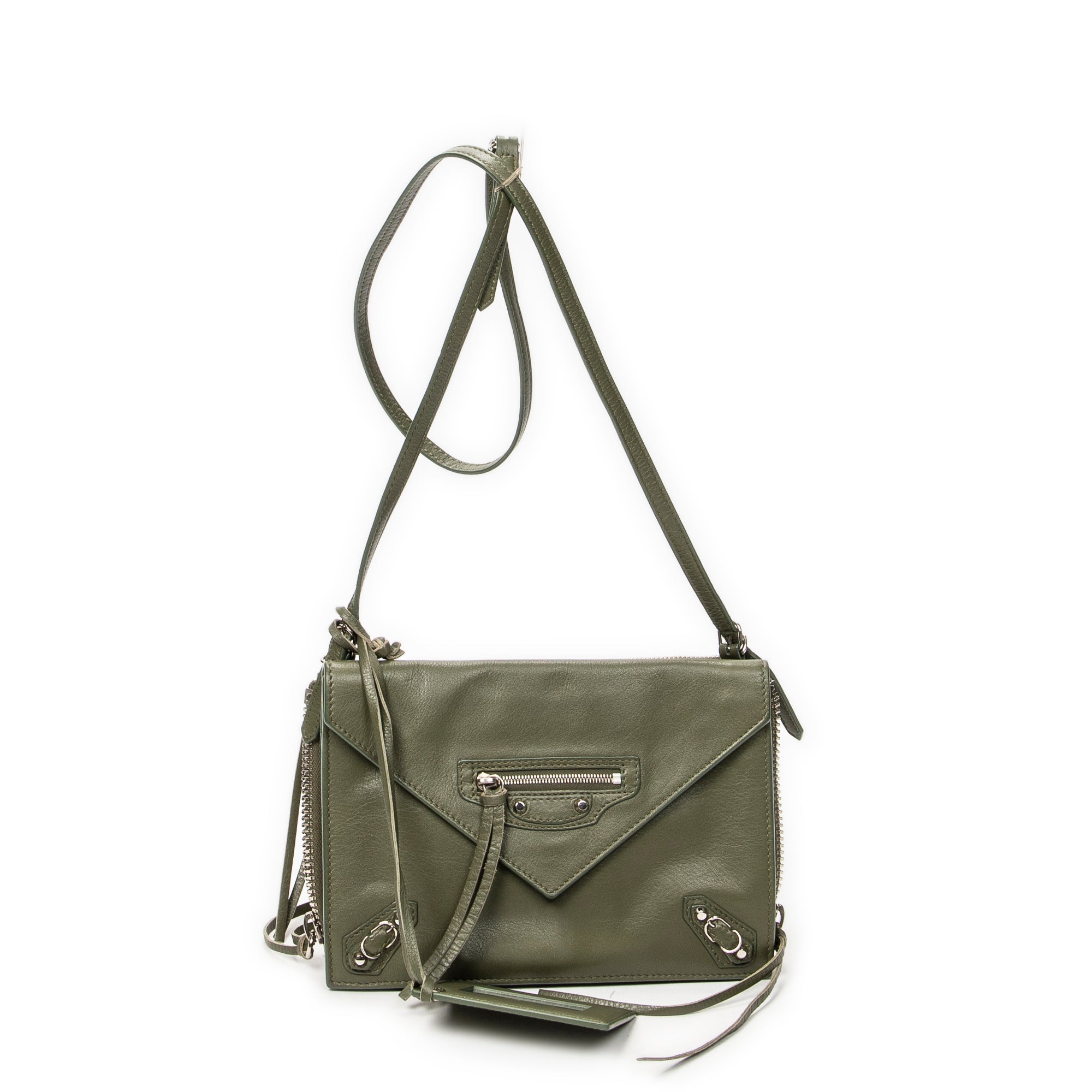 Shoulder Bag XS Papier Zip Around Triple Olive Green Calfskin Leather
