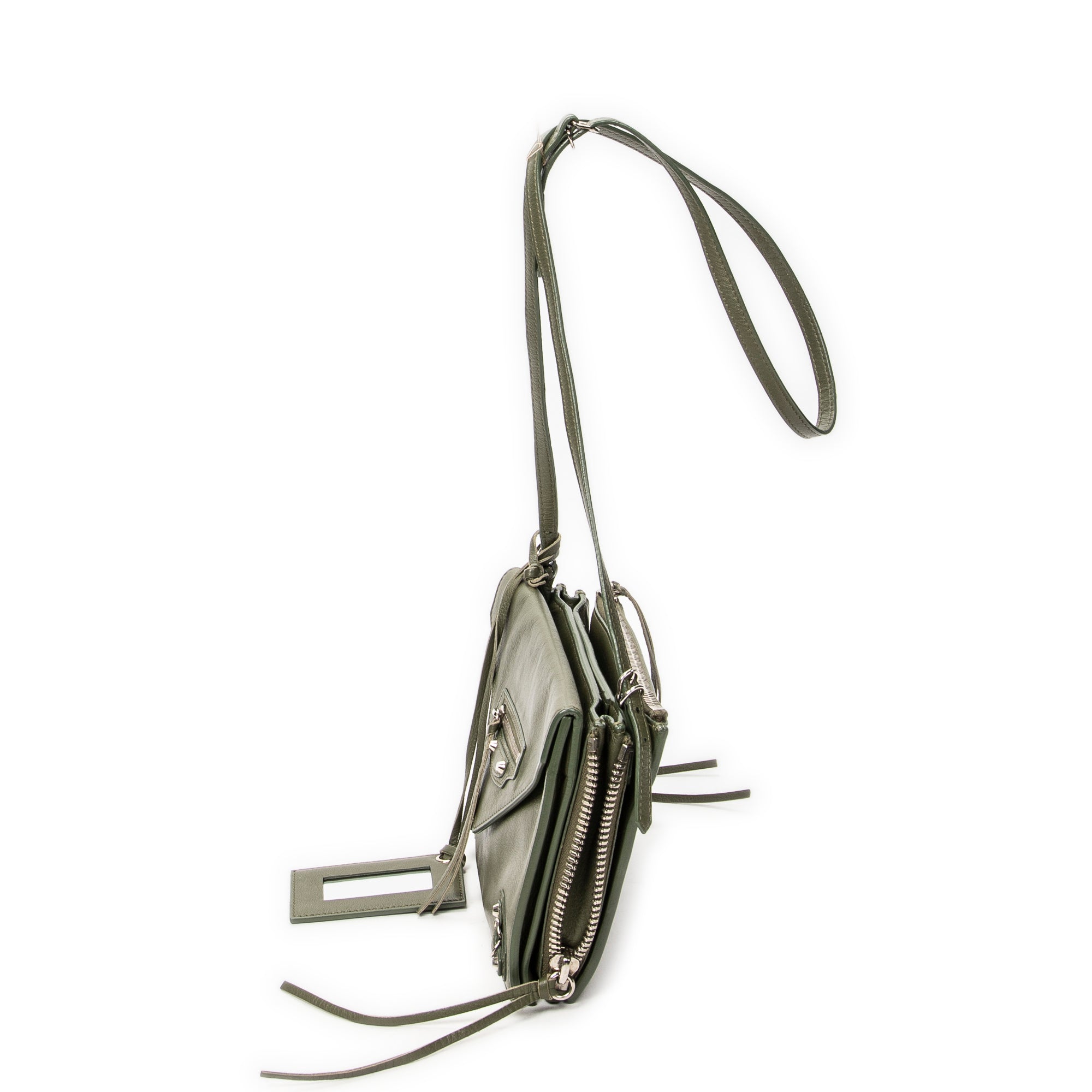 Shoulder Bag XS Papier Zip Around Triple Olive Green Calfskin Leather