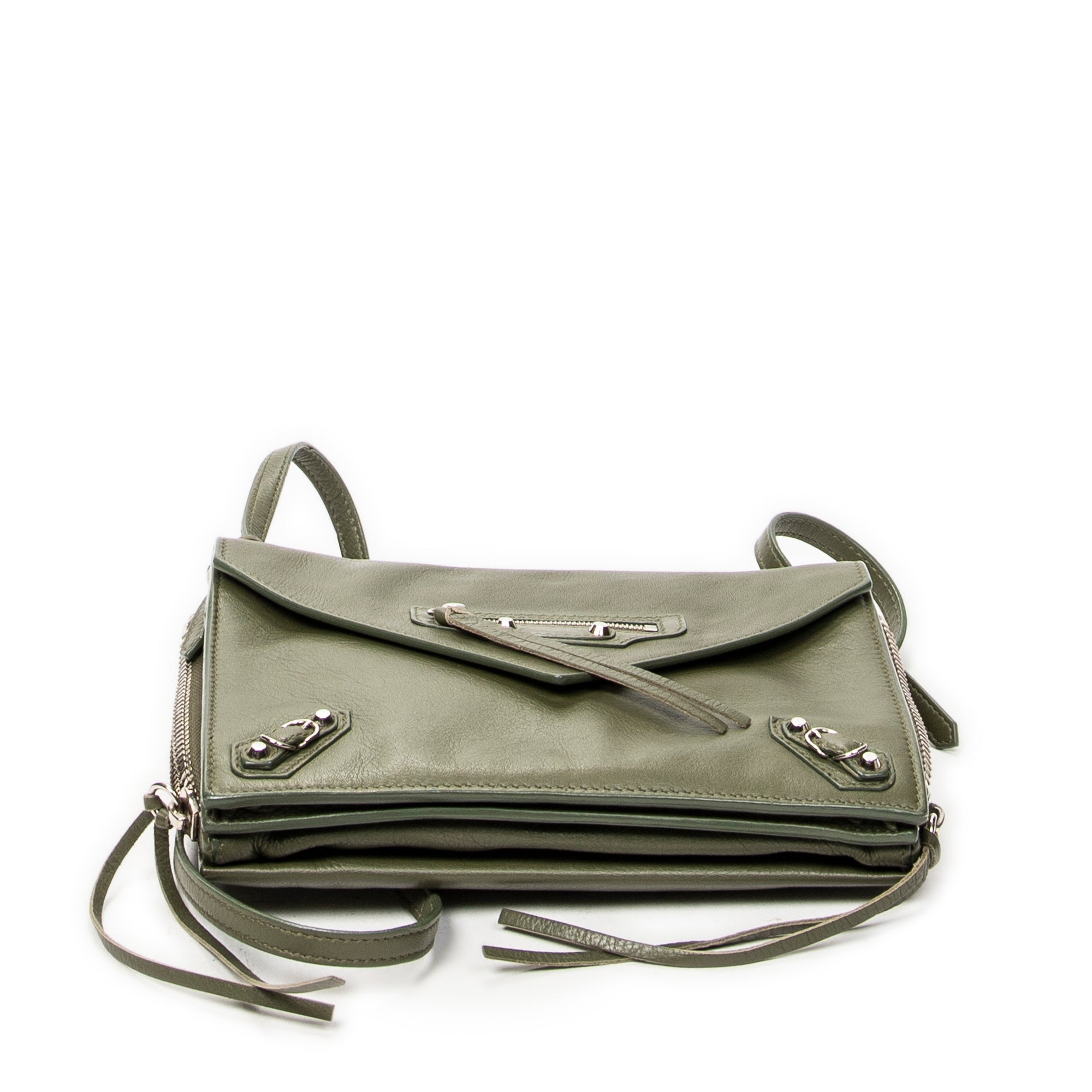 Shoulder Bag XS Papier Zip Around Triple Olive Green Calfskin Leather