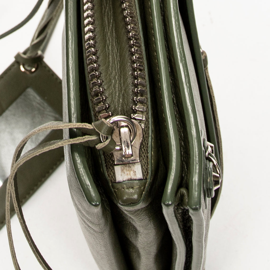 Shoulder Bag XS Papier Zip Around Triple Olive Green Calfskin Leather