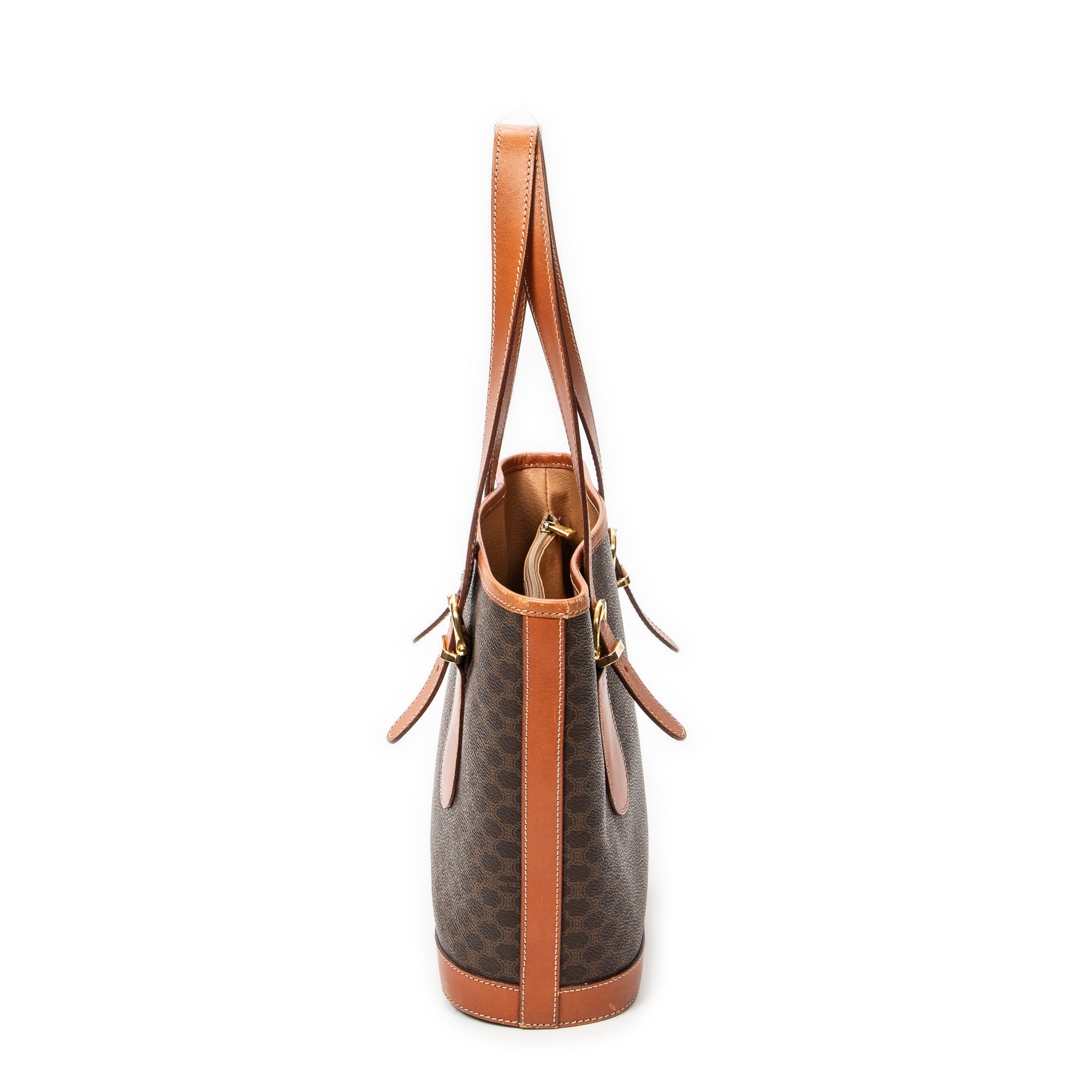 Shoulder Bag Small Open Tote Brown Macadam Coated Canvas