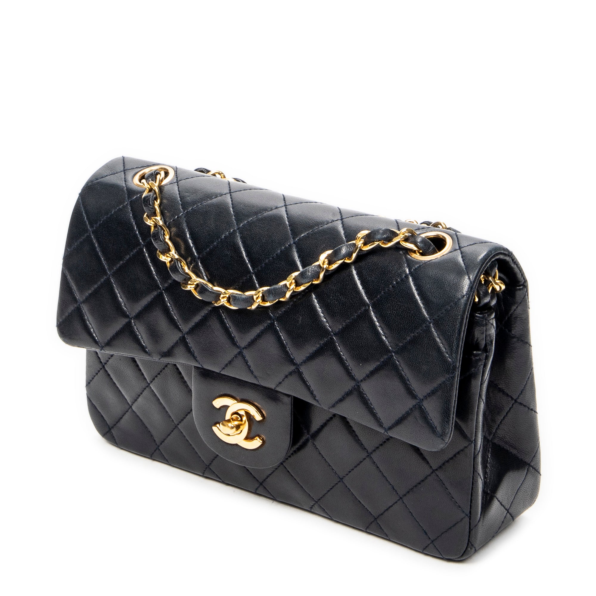 Shoulder Bag Classic Double Flap 23 Navy Quilted Lambskin Leather