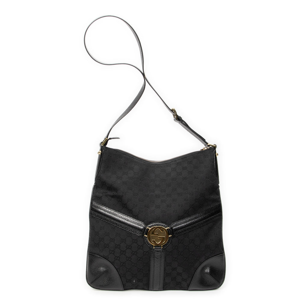 Shoulder Bag Large Reins Messenger Black Monogrammed Canvas