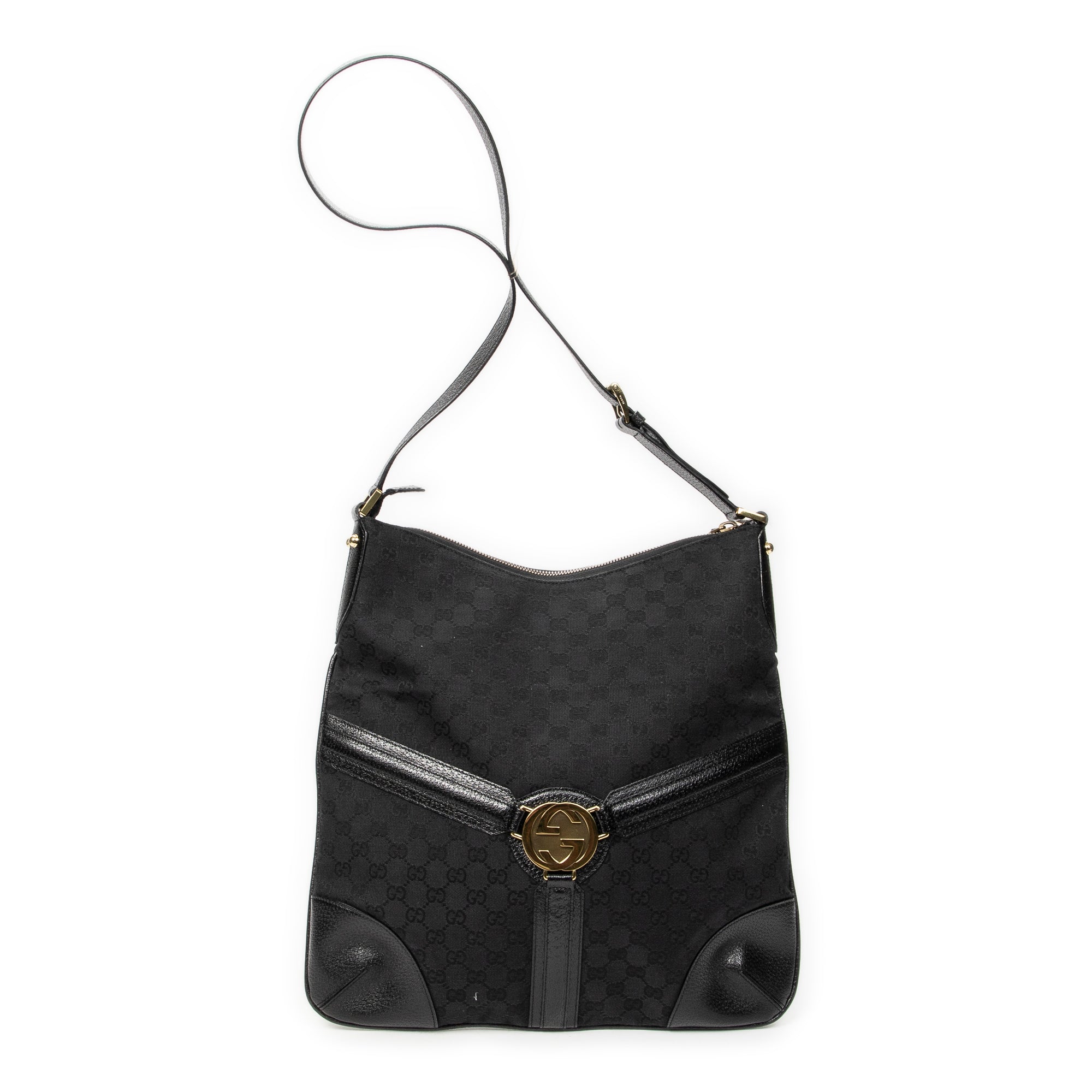 Shoulder Bag Large Reins Messenger Black Monogrammed Canvas