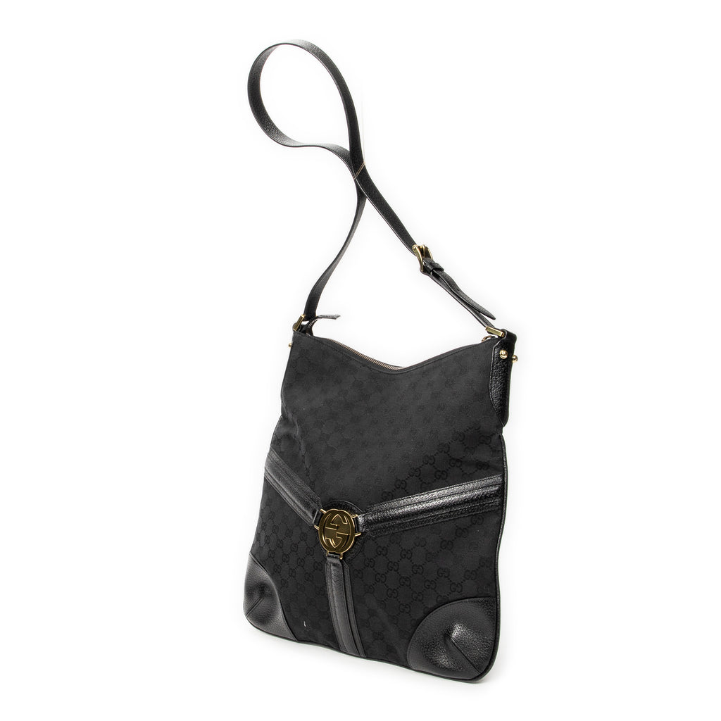 Shoulder Bag Large Reins Messenger Black Monogrammed Canvas