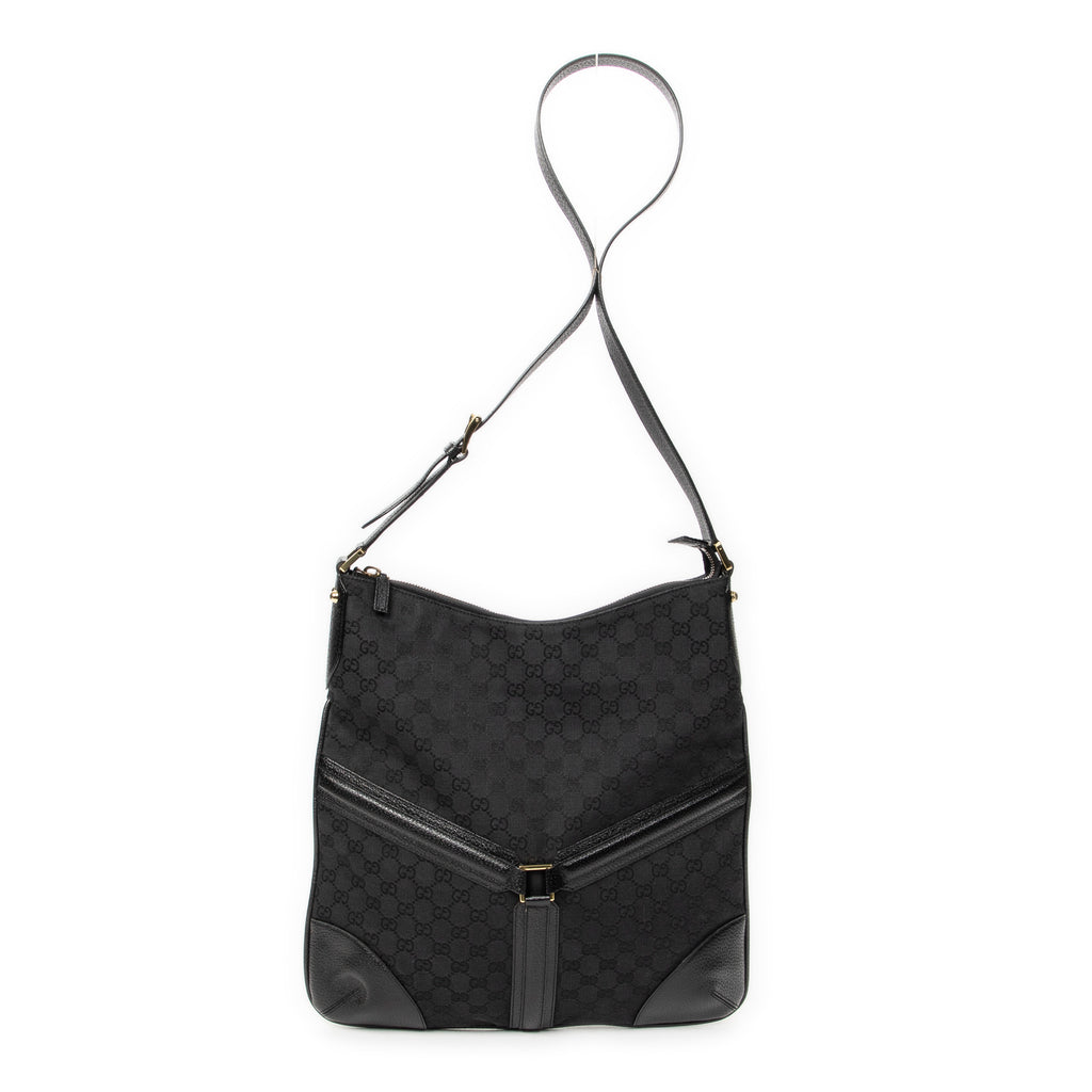 Shoulder Bag Large Reins Messenger Black Monogrammed Canvas