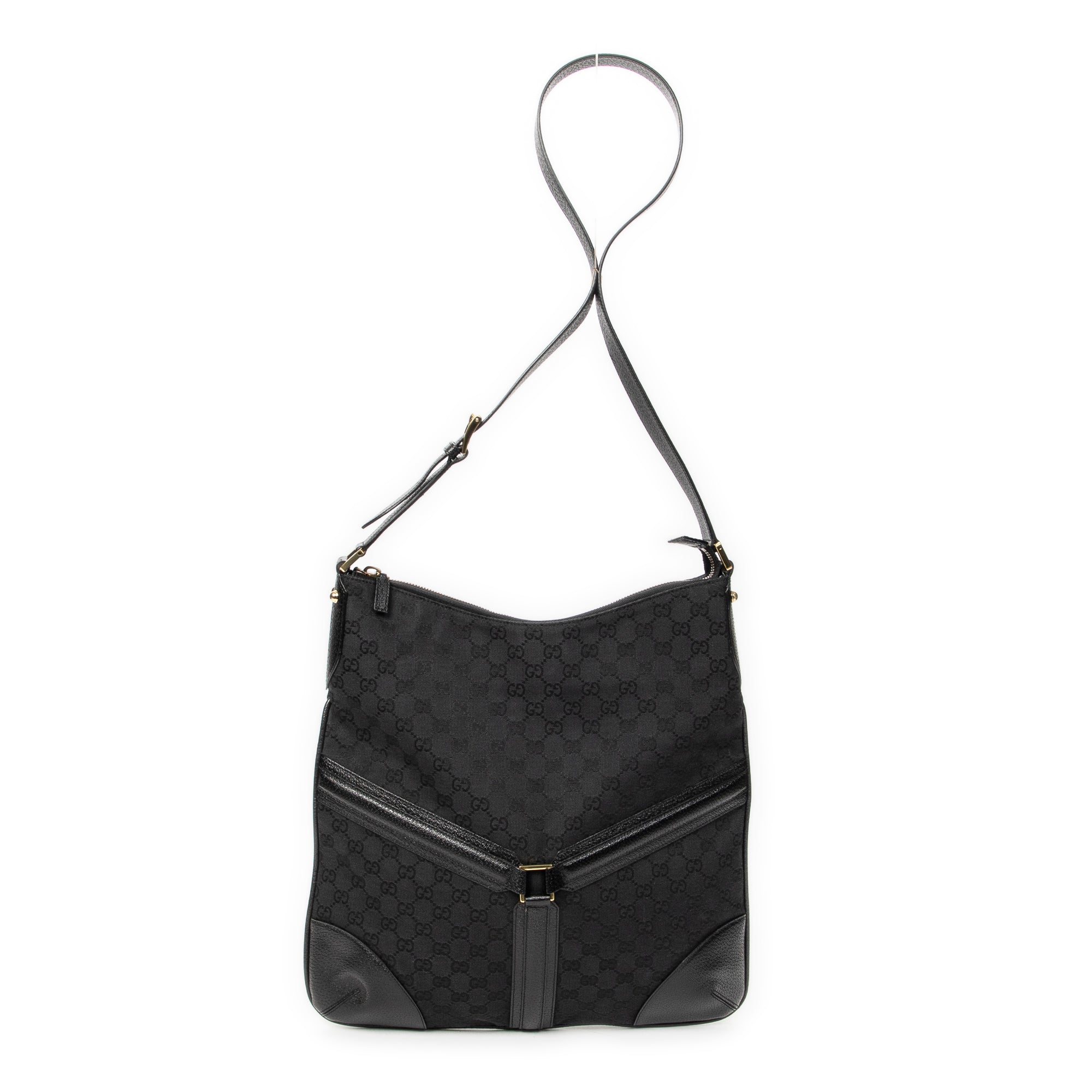 Shoulder Bag Large Reins Messenger Black Monogrammed Canvas