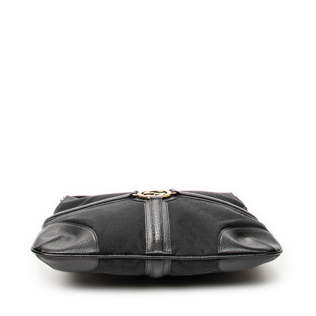 Shoulder Bag Large Reins Messenger Black Monogrammed Canvas