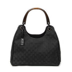 Shoulder Bag Wooden Handle Colbert Hobo Black Monogrammed Canvas