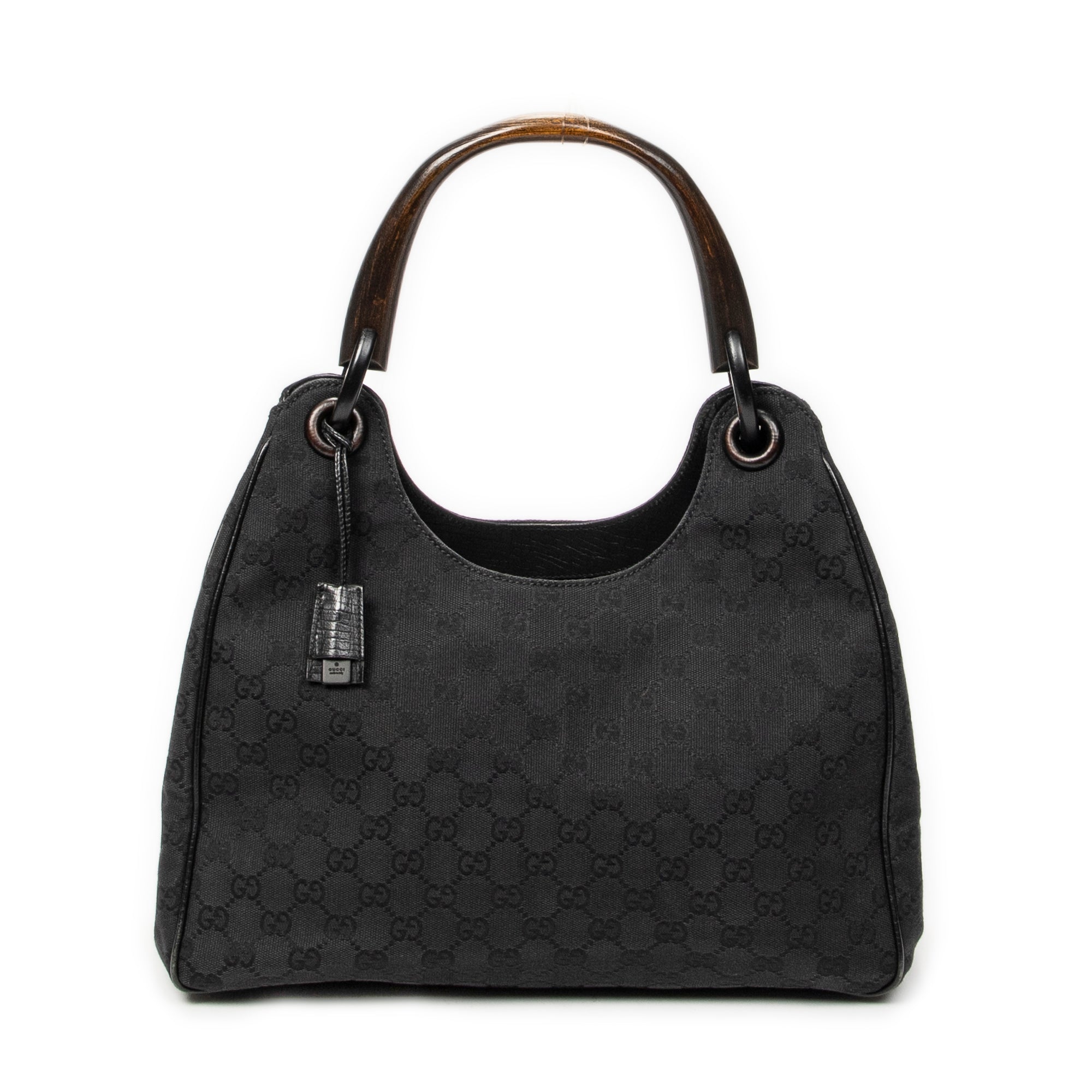 Shoulder Bag Wooden Handle Colbert Hobo Black Monogrammed Canvas