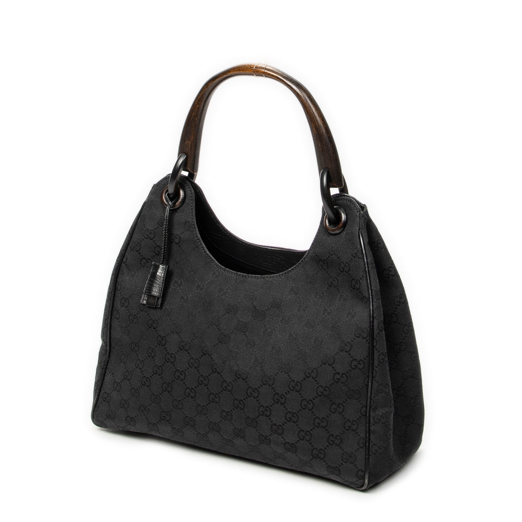 Shoulder Bag Wooden Handle Colbert Hobo Black Monogrammed Canvas