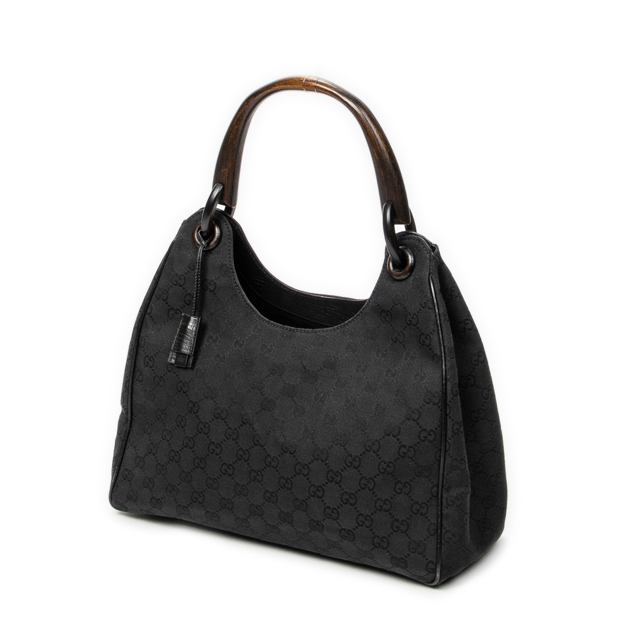 Shoulder Bag Wooden Handle Colbert Hobo Black Monogrammed Canvas