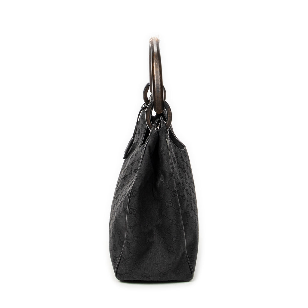 Shoulder Bag Wooden Handle Colbert Hobo Black Monogrammed Canvas
