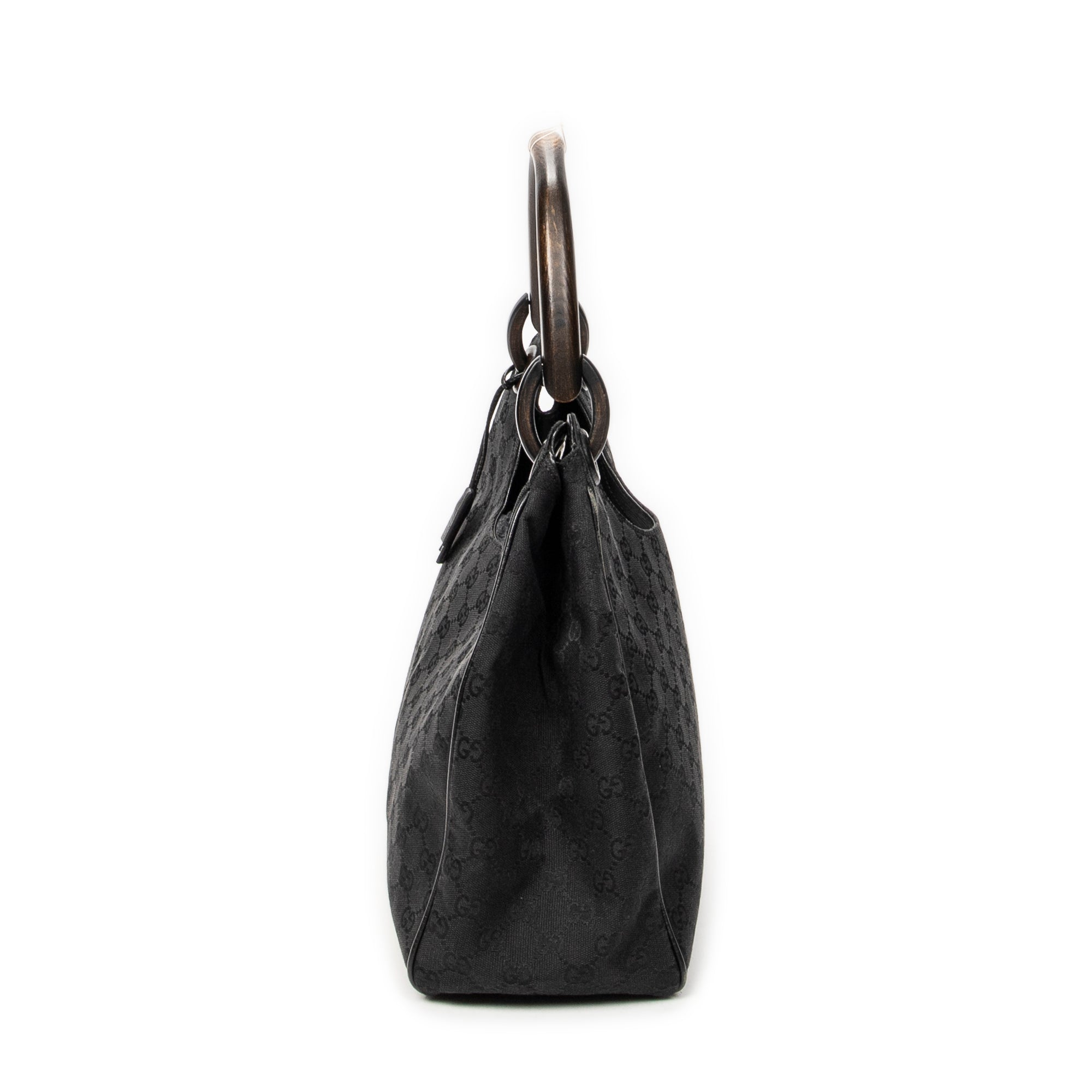 Shoulder Bag Wooden Handle Colbert Hobo Black Monogrammed Canvas