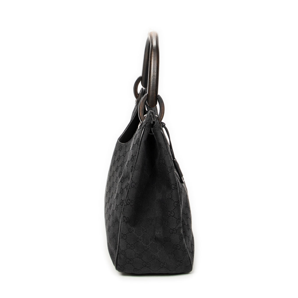 Shoulder Bag Wooden Handle Colbert Hobo Black Monogrammed Canvas