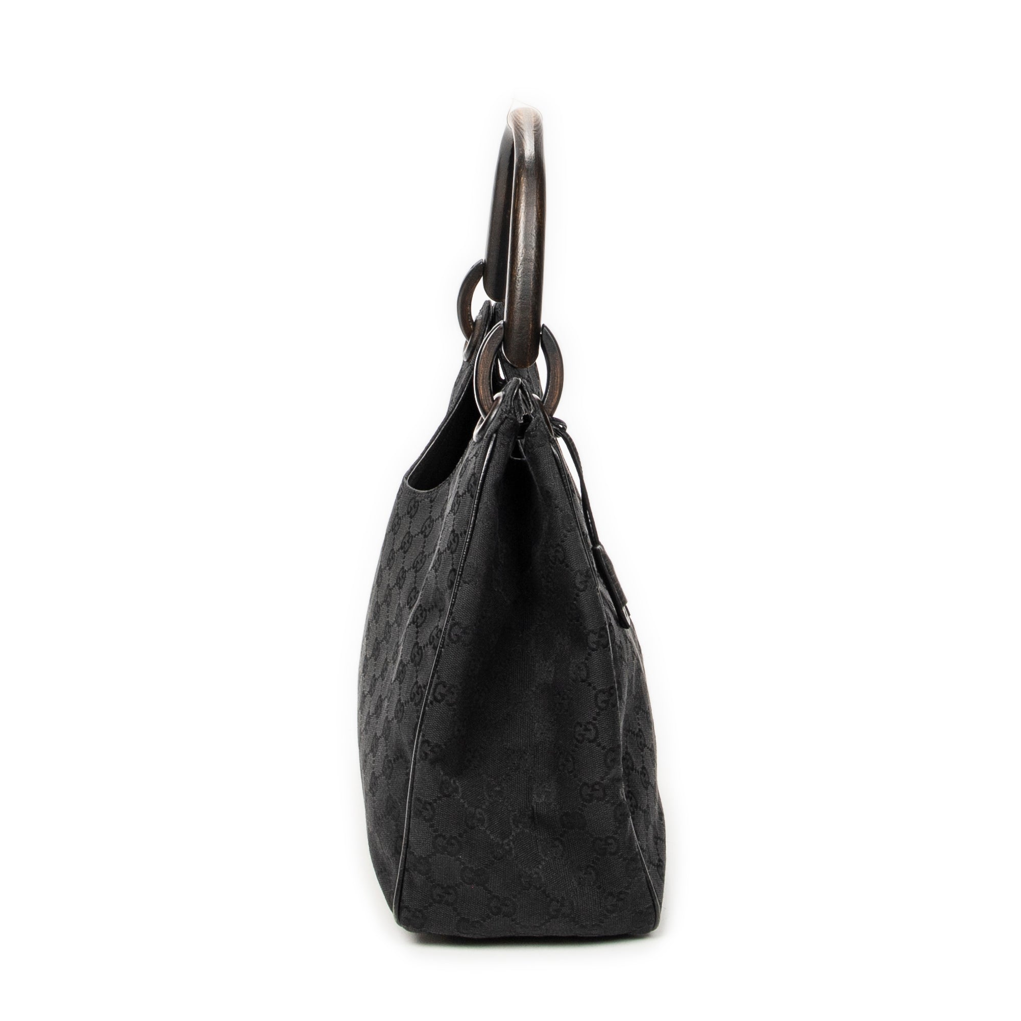 Shoulder Bag Wooden Handle Colbert Hobo Black Monogrammed Canvas
