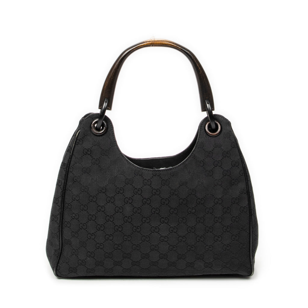 Bolso de Hombro Asa de Madera Colbert Hobo Lona Monogramada Negra