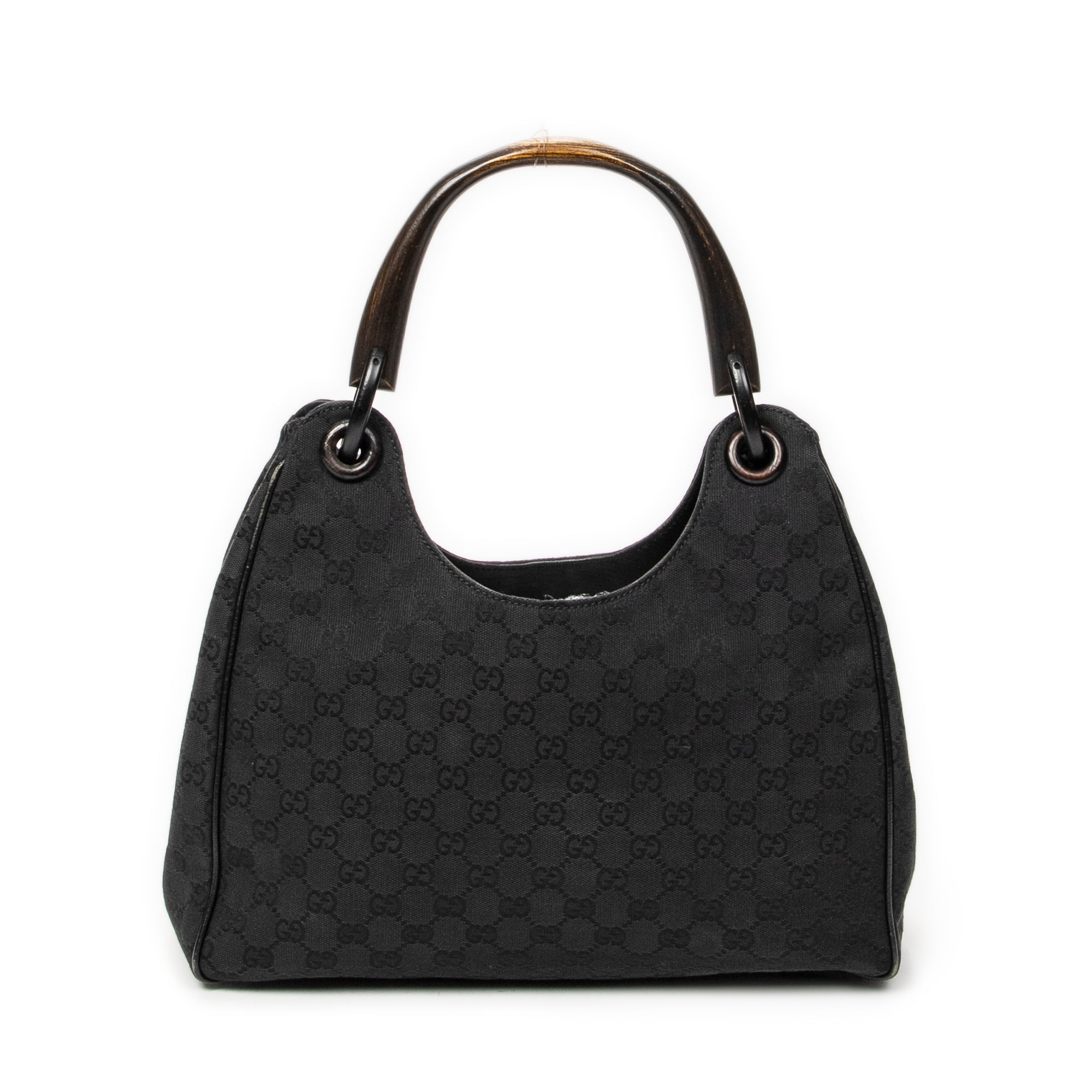 Bolso de Hombro Asa de Madera Colbert Hobo Lona Monogramada Negra