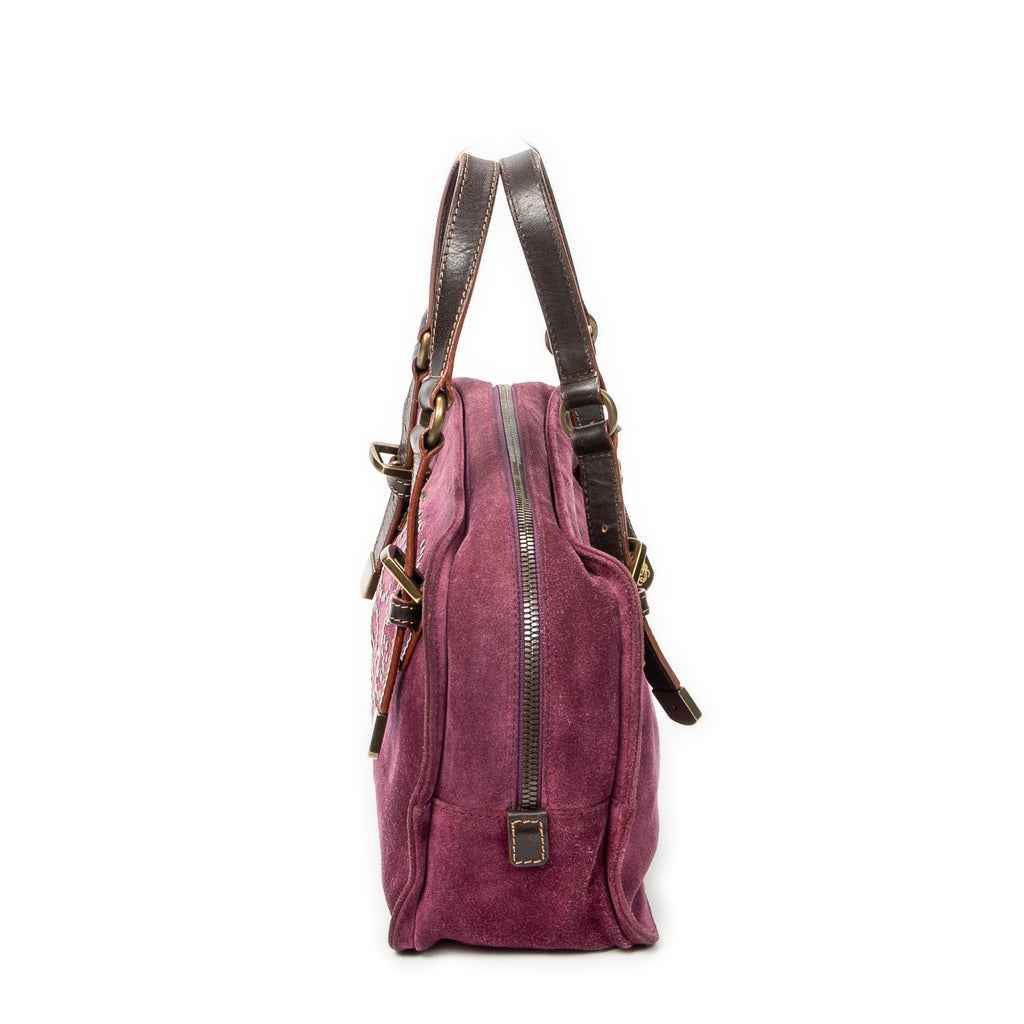 Shoulder Bag Studded Amazona 30 Purple Studded Suede Leather