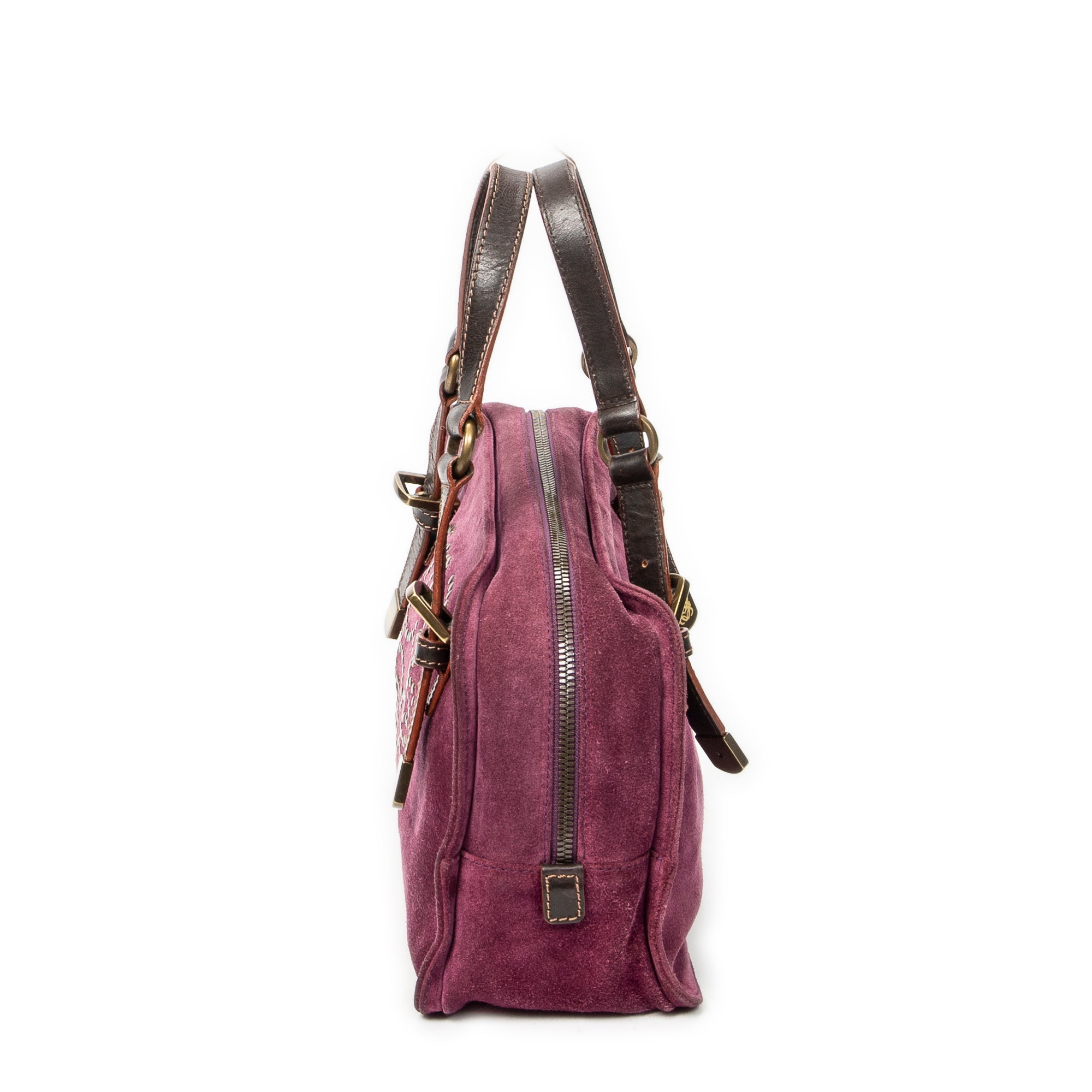 Shoulder Bag Studded Amazona 30 Purple Studded Suede Leather