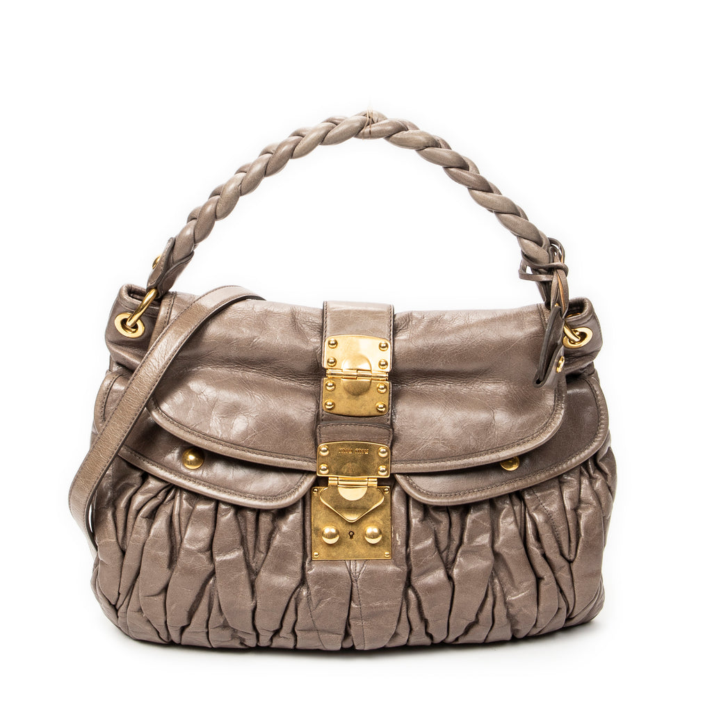 Shoulder Bag Coffer Double Pocket Hobo Taupe Matelasse Leather