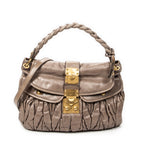 Shoulder Bag Coffer Double Pocket Hobo Taupe Matelasse Leather