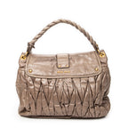 Shoulder Bag Coffer Double Pocket Hobo Taupe Matelasse Leather