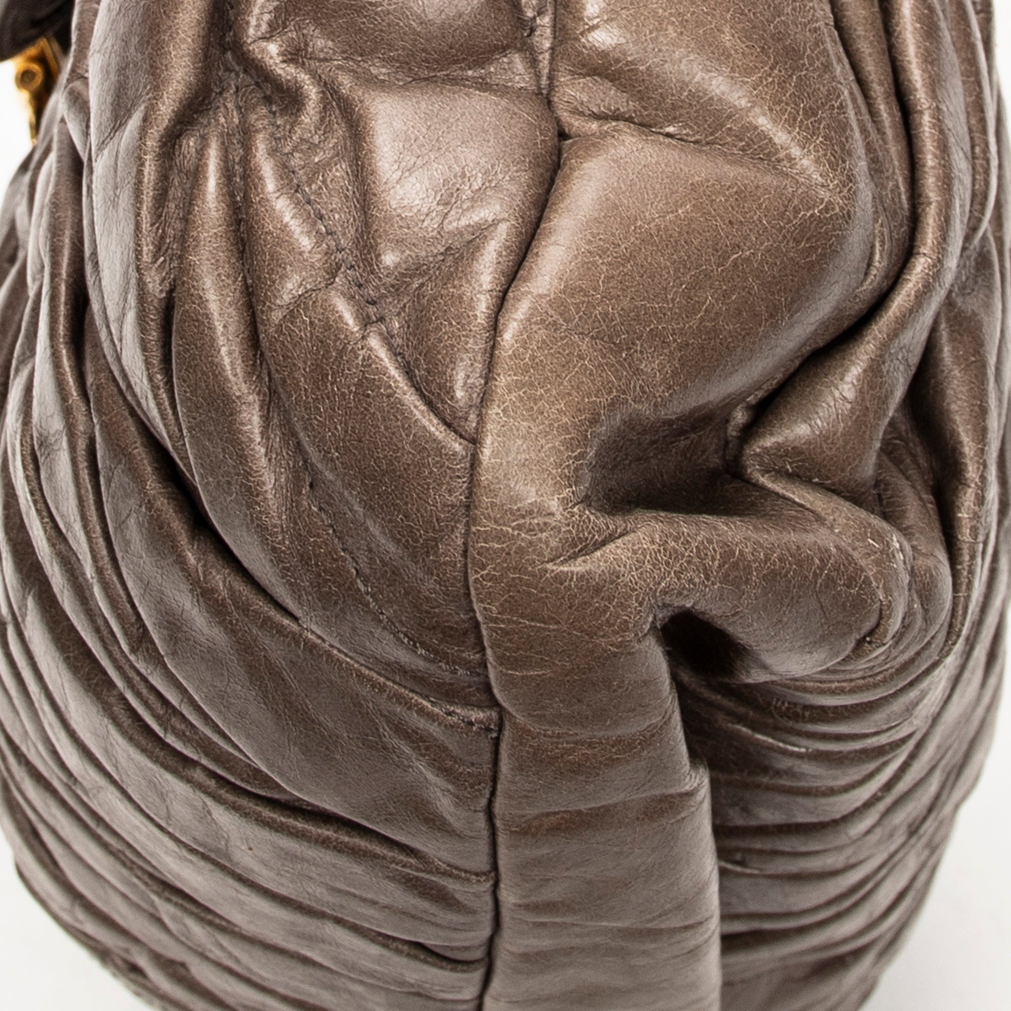 Shoulder Bag Coffer Double Pocket Hobo Taupe Matelasse Leather
