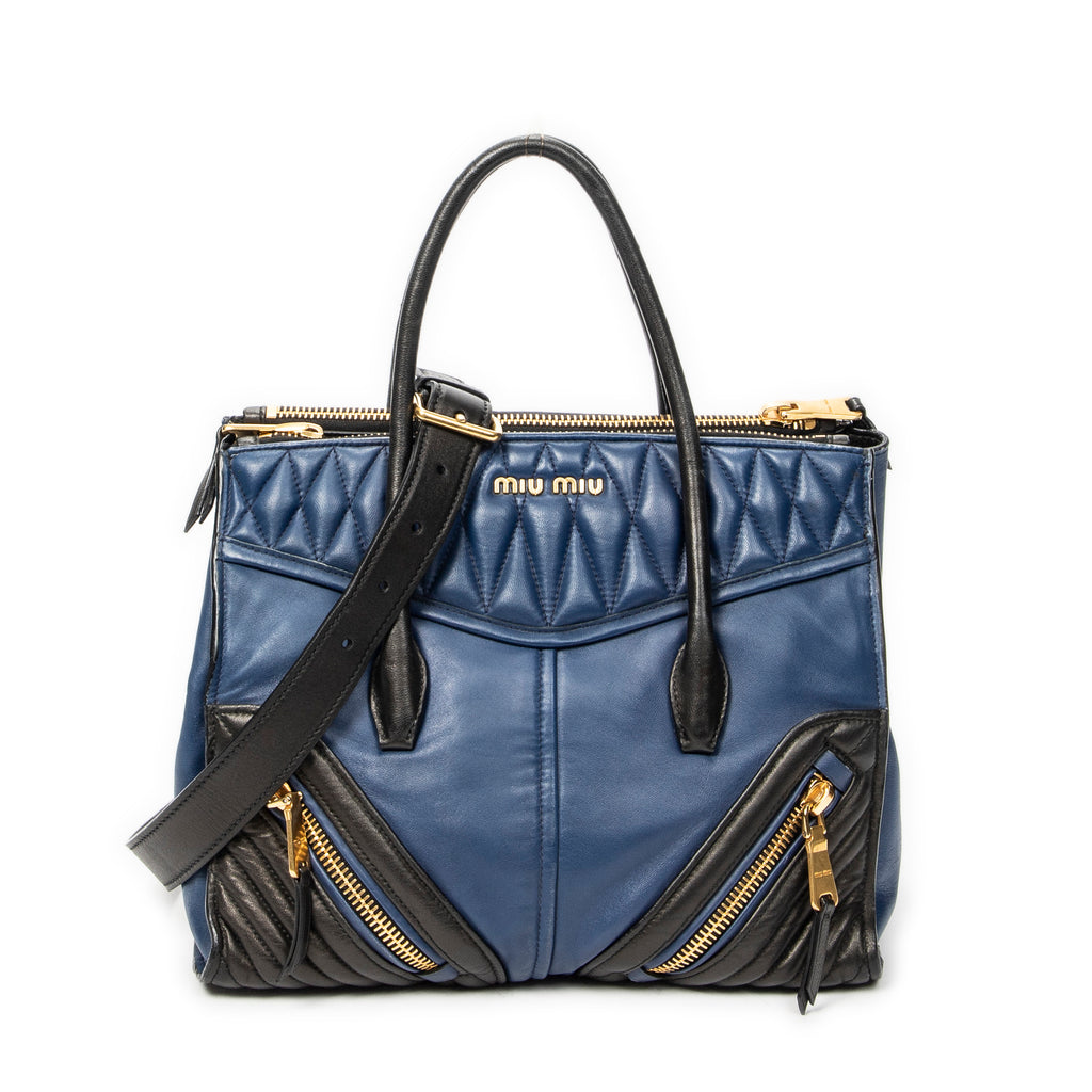 Shoulder Bag Medium Biker Convertible Tote Blue Quilted Calfskin Leather