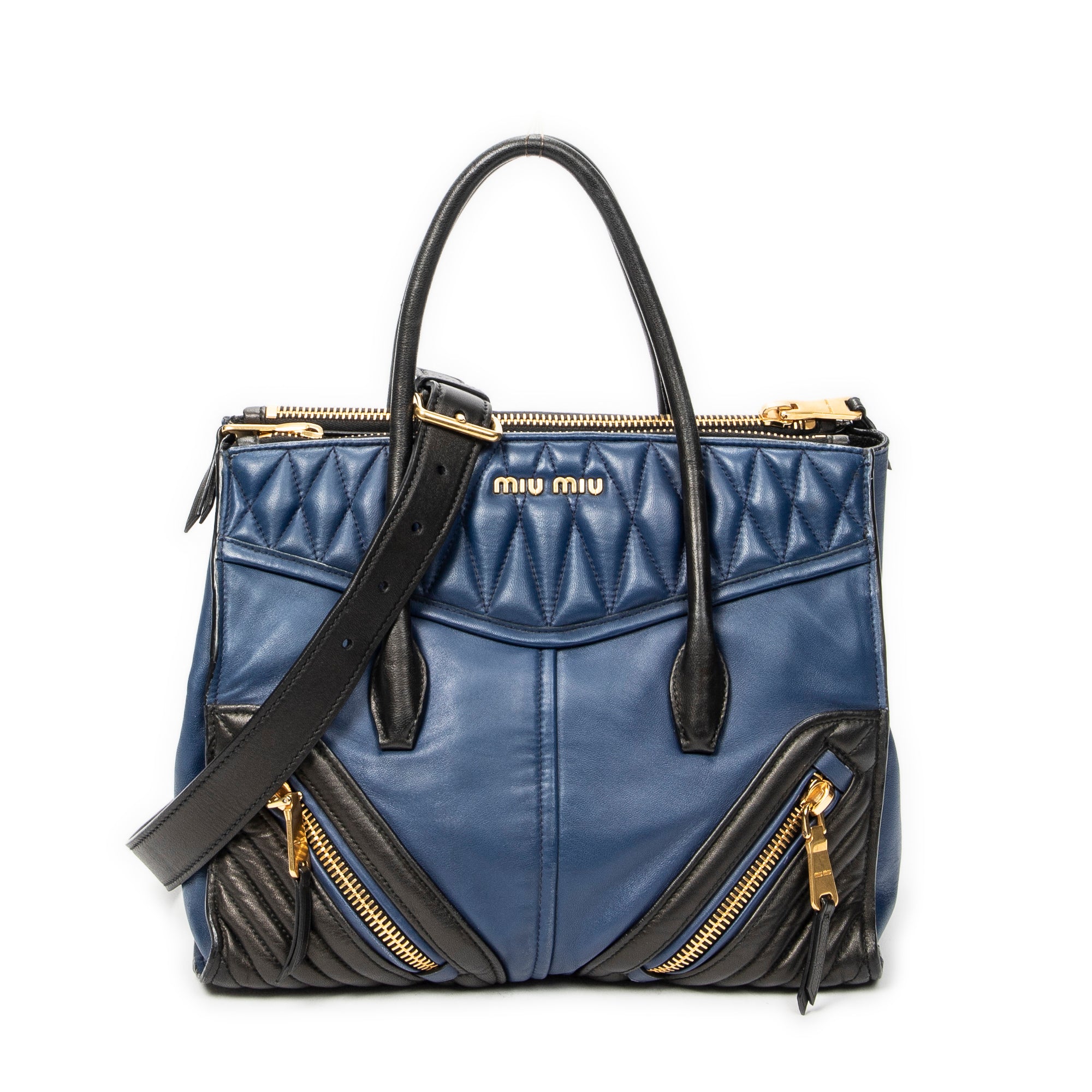 Shoulder Bag Medium Biker Convertible Tote Blue Quilted Calfskin Leather