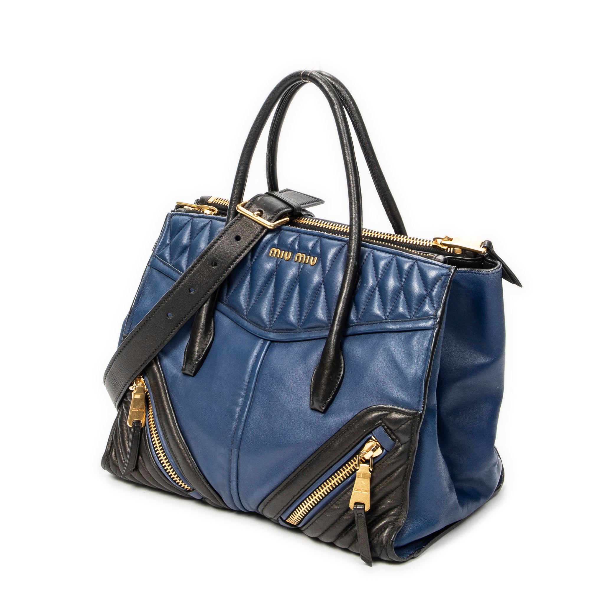 Shoulder Bag Medium Biker Convertible Tote Blue Quilted Calfskin Leather