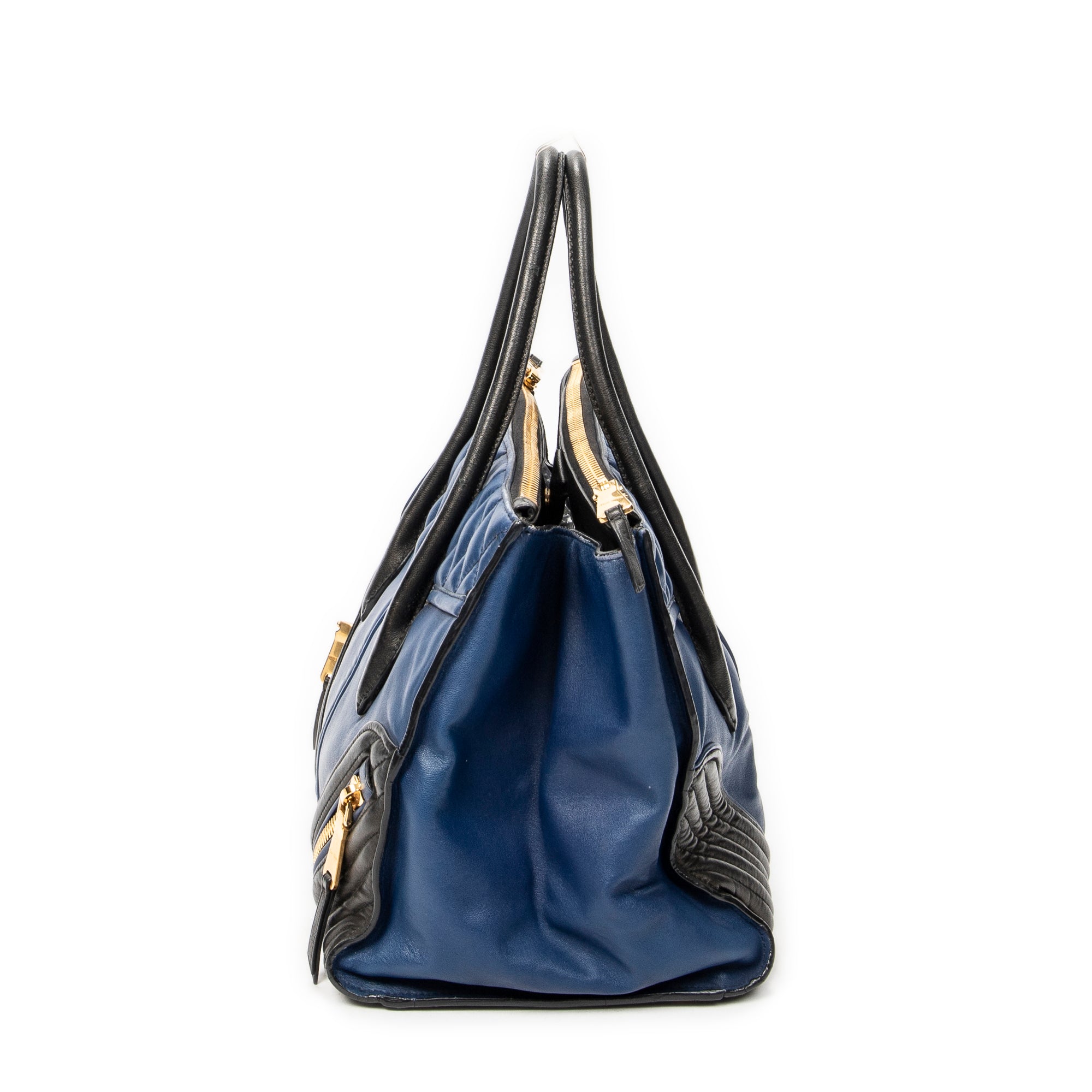 Shoulder Bag Medium Biker Convertible Tote Blue Quilted Calfskin Leather