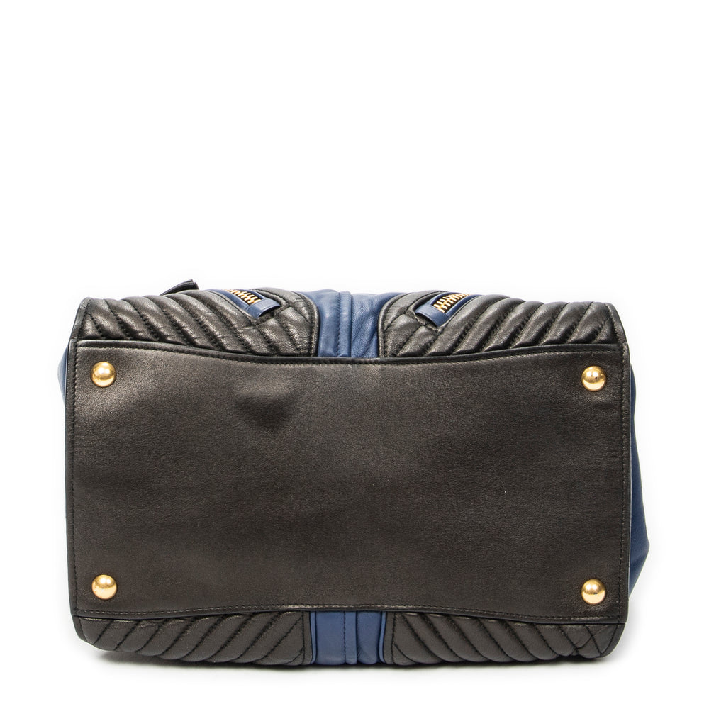 Shoulder Bag Medium Biker Convertible Tote Blue Quilted Calfskin Leather