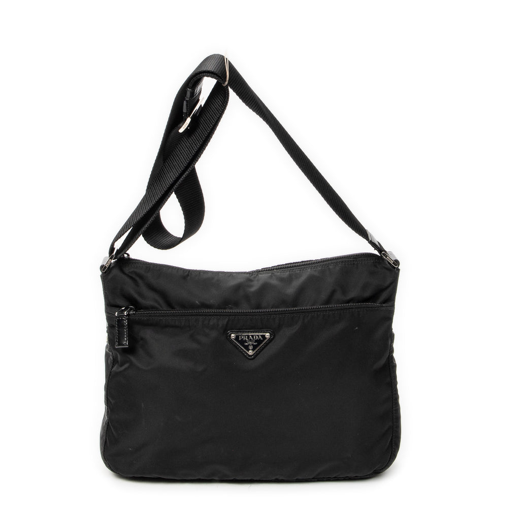 Shoulder Bag Front Pocket Zip Crossbody Black Nylon Canvas