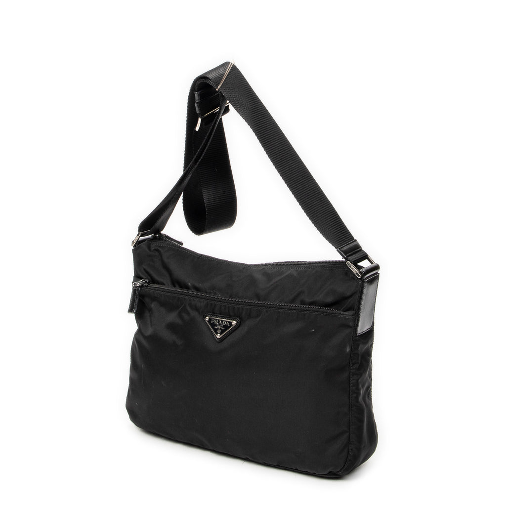 Shoulder Bag Front Pocket Zip Crossbody Black Nylon Canvas