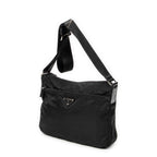 Shoulder Bag Front Pocket Zip Crossbody Black Nylon Canvas