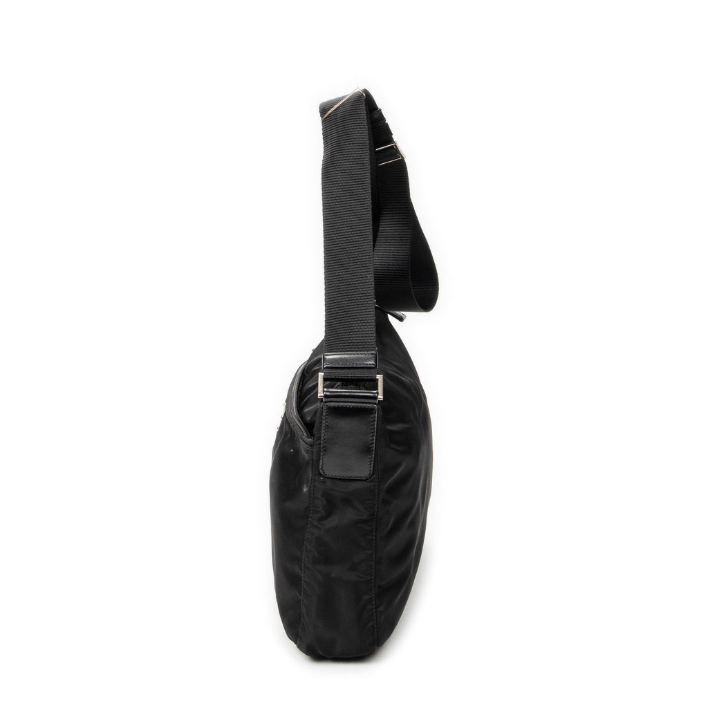 Shoulder Bag Front Pocket Zip Crossbody Black Nylon Canvas
