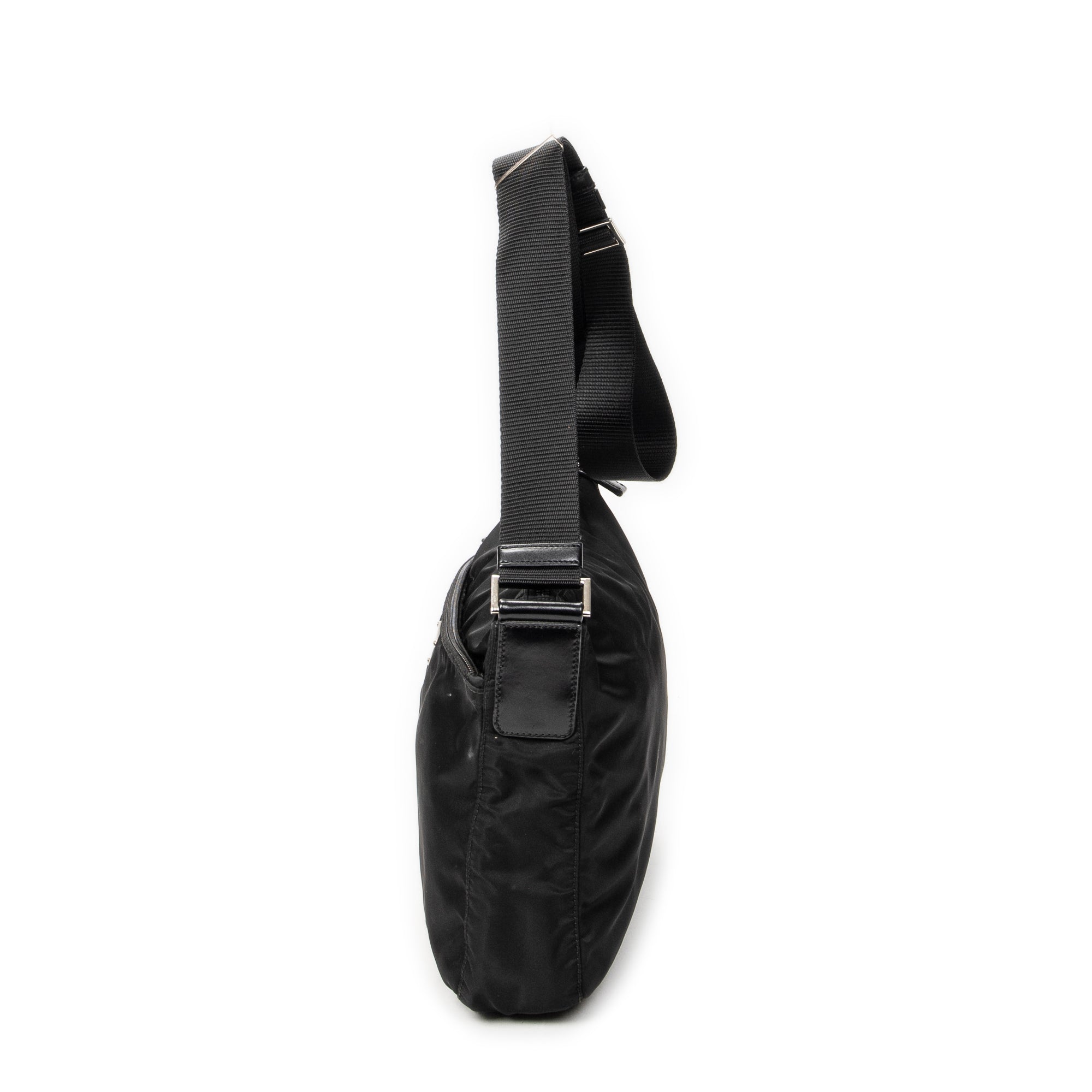 Shoulder Bag Front Pocket Zip Crossbody Black Nylon Canvas