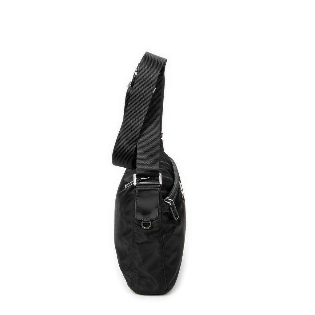 Shoulder Bag Front Pocket Zip Crossbody Black Nylon Canvas