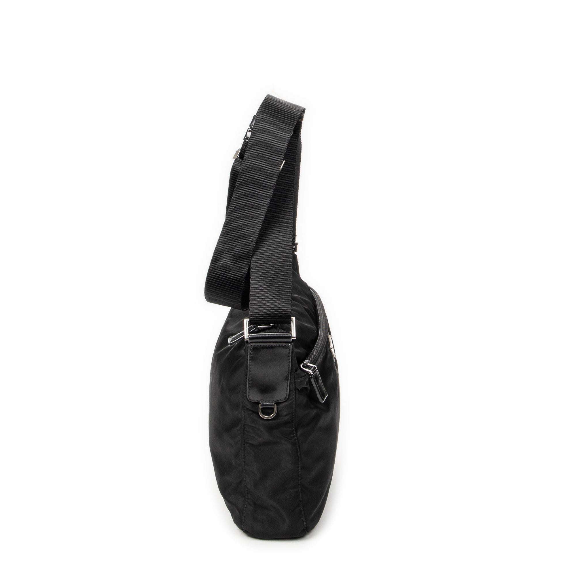 Shoulder Bag Front Pocket Zip Crossbody Black Nylon Canvas