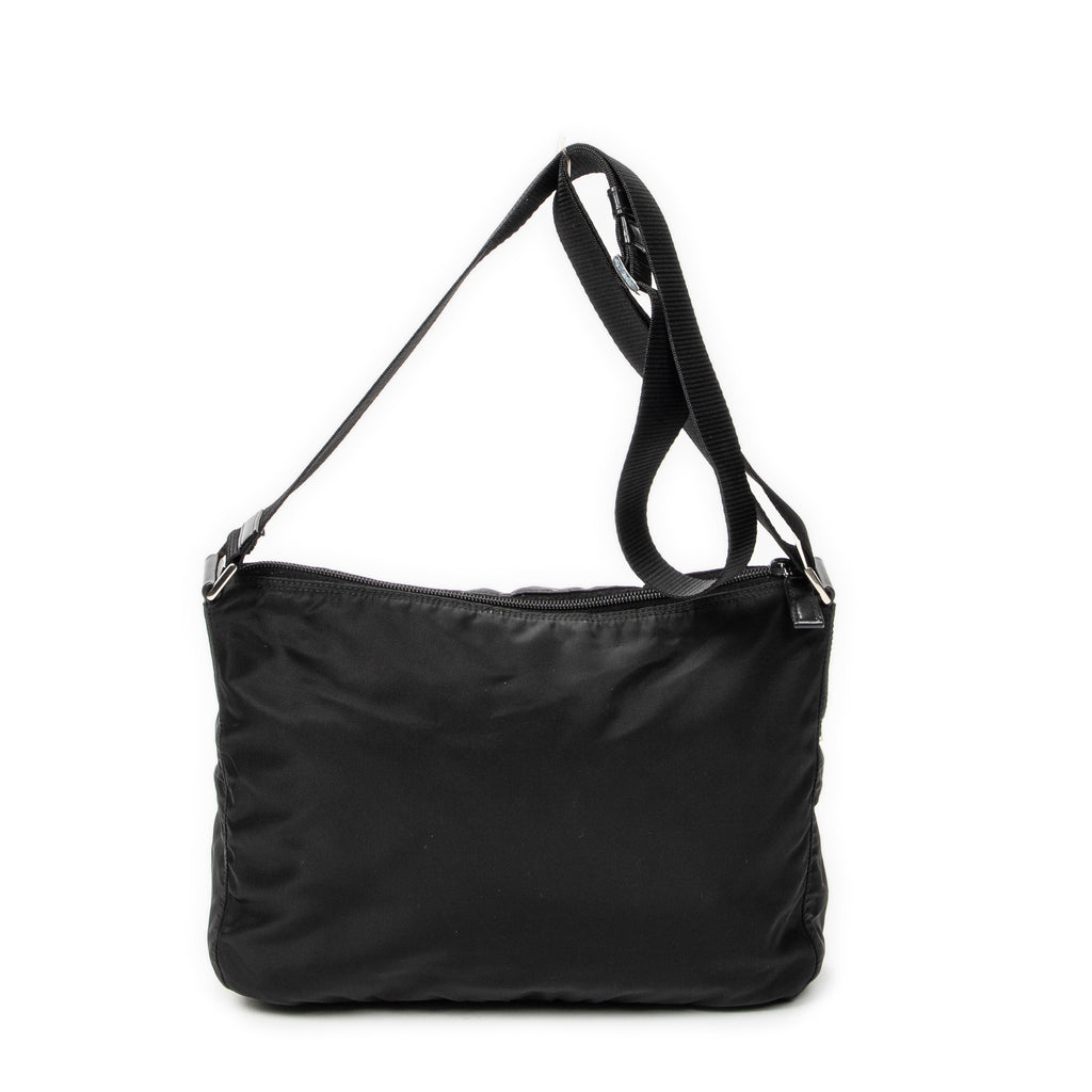 Shoulder Bag Front Pocket Zip Crossbody Black Nylon Canvas