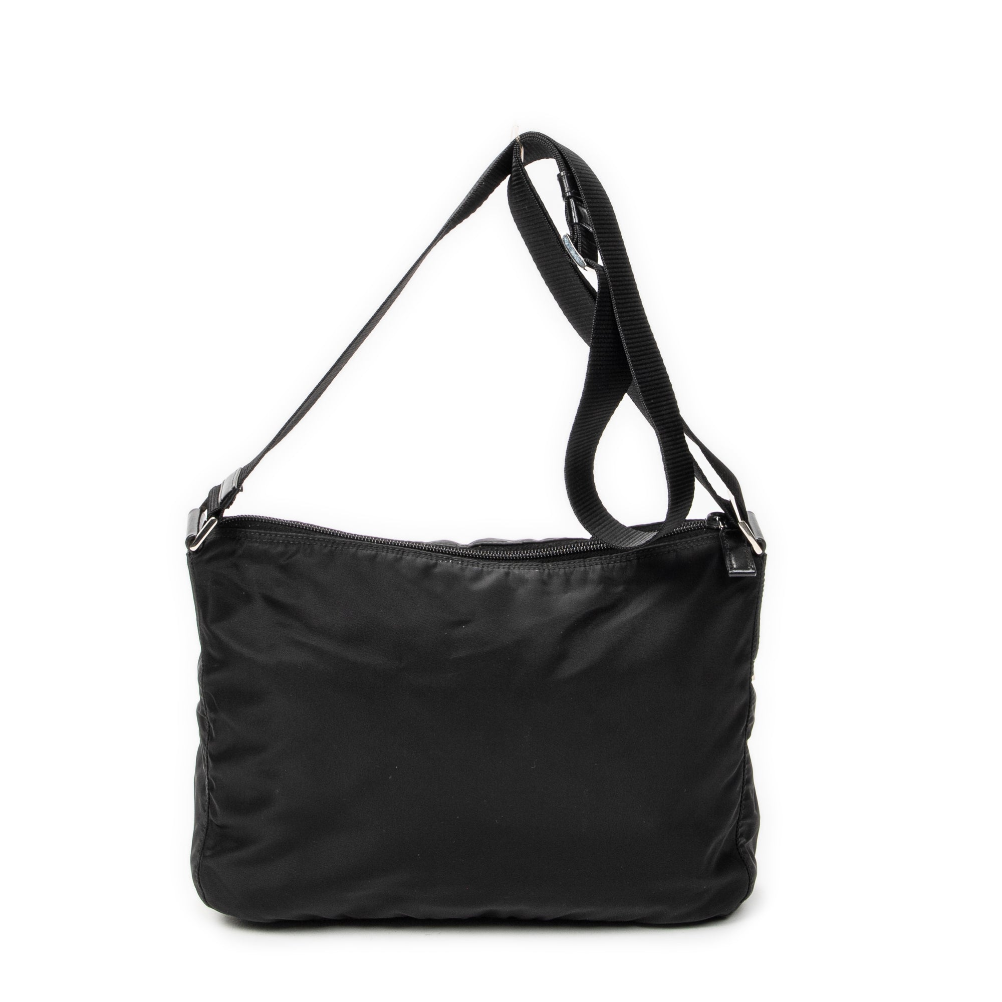 Shoulder Bag Front Pocket Zip Crossbody Black Nylon Canvas