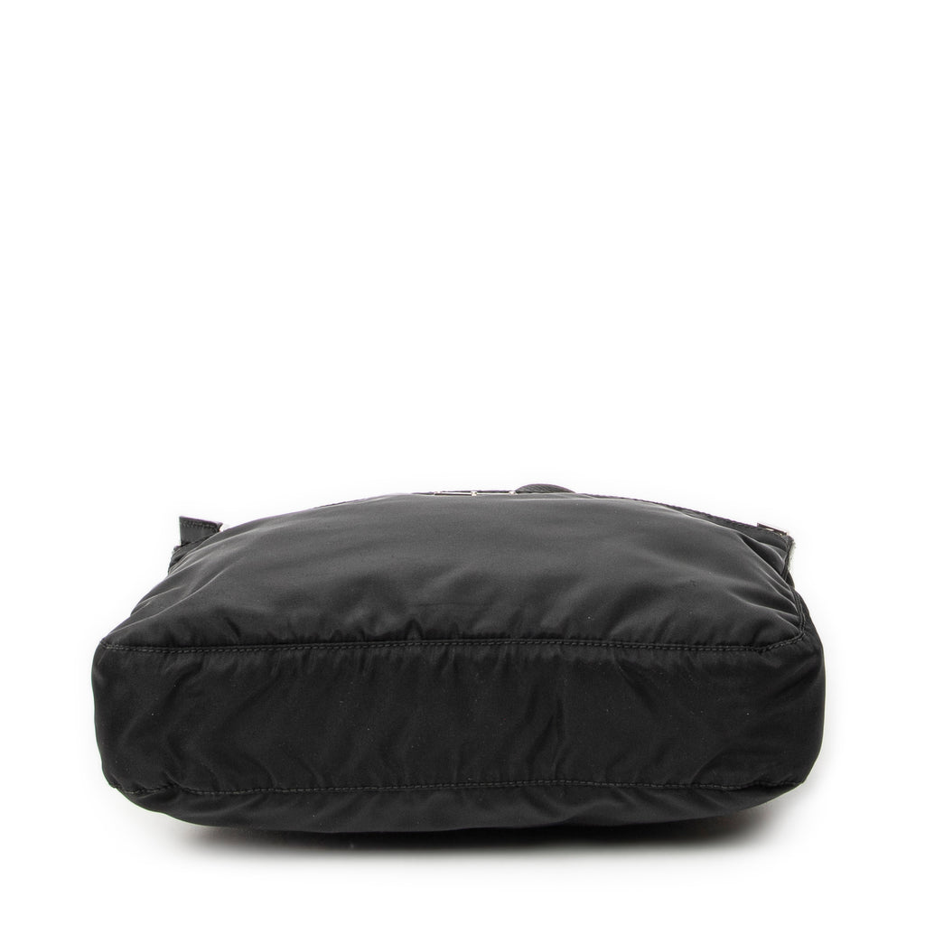 Shoulder Bag Front Pocket Zip Crossbody Black Nylon Canvas