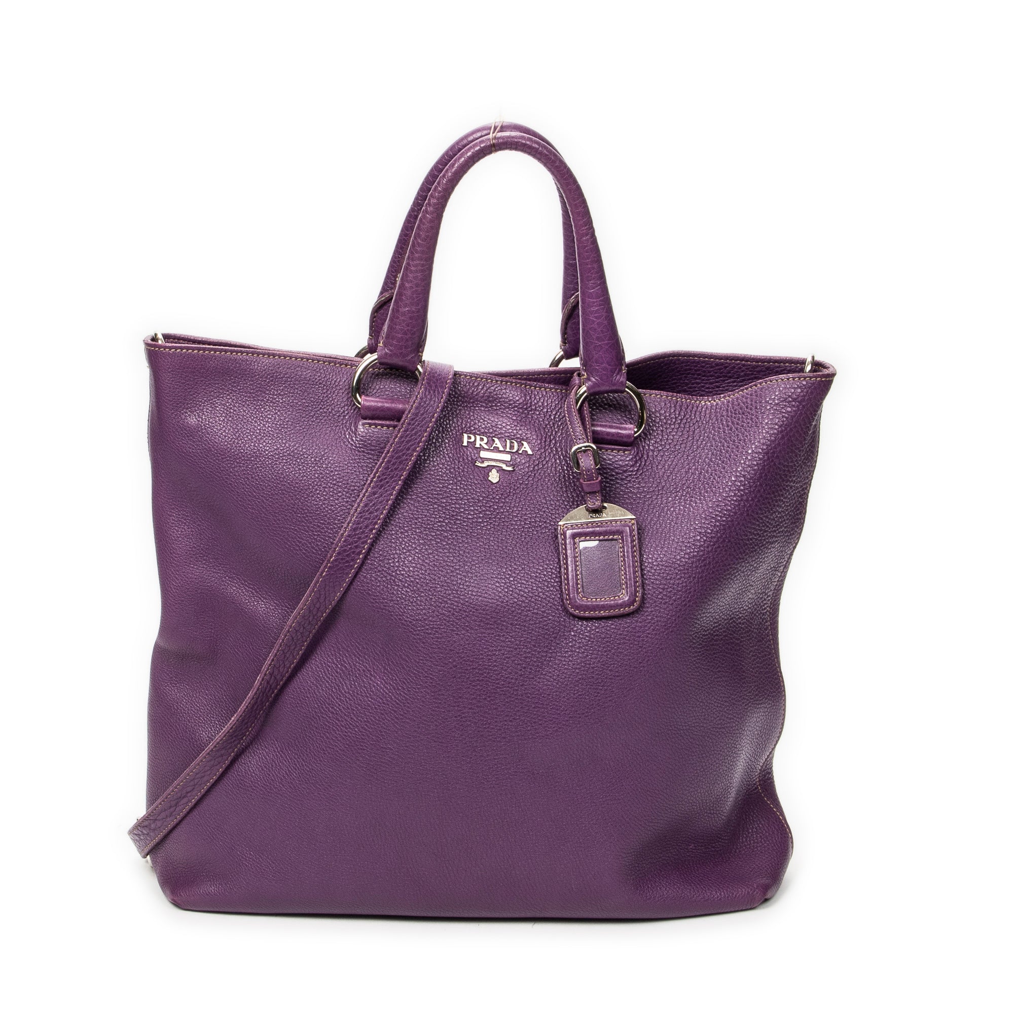 Shoulder Bag Large Convertible Snap Tote Purple Vitello Phenix Leather