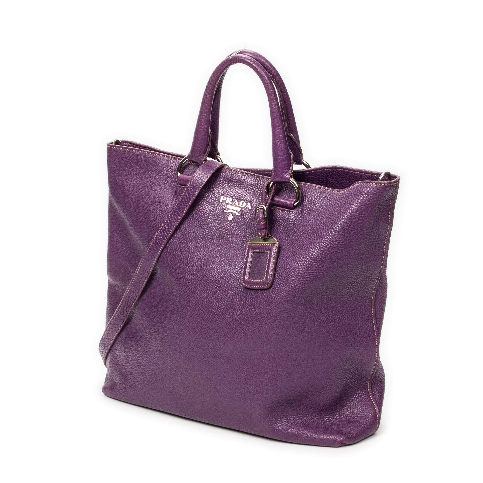 Shoulder Bag Large Convertible Snap Tote Purple Vitello Phenix Leather