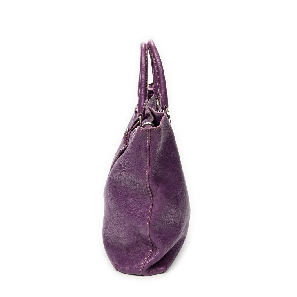 Shoulder Bag Large Convertible Snap Tote Purple Vitello Phenix Leather