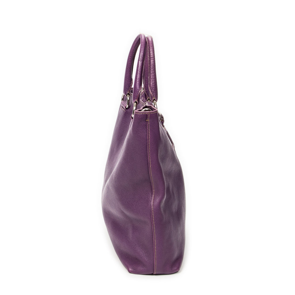 Shoulder Bag Large Convertible Snap Tote Purple Vitello Phenix Leather